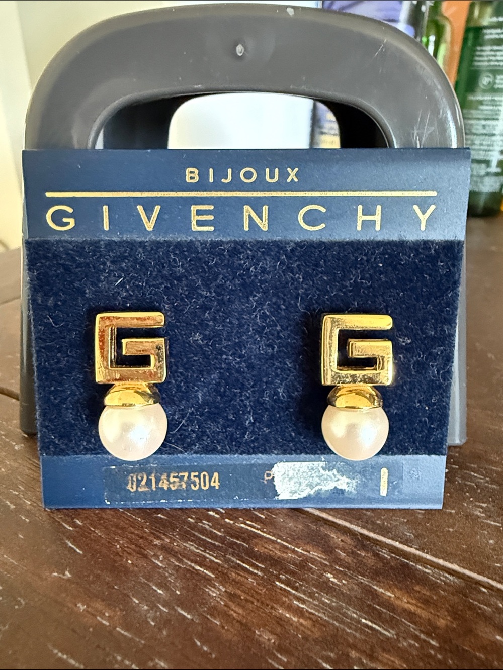 Vintage Givenchy Gold-tone G Motif Pearl Drop Stud Earrings